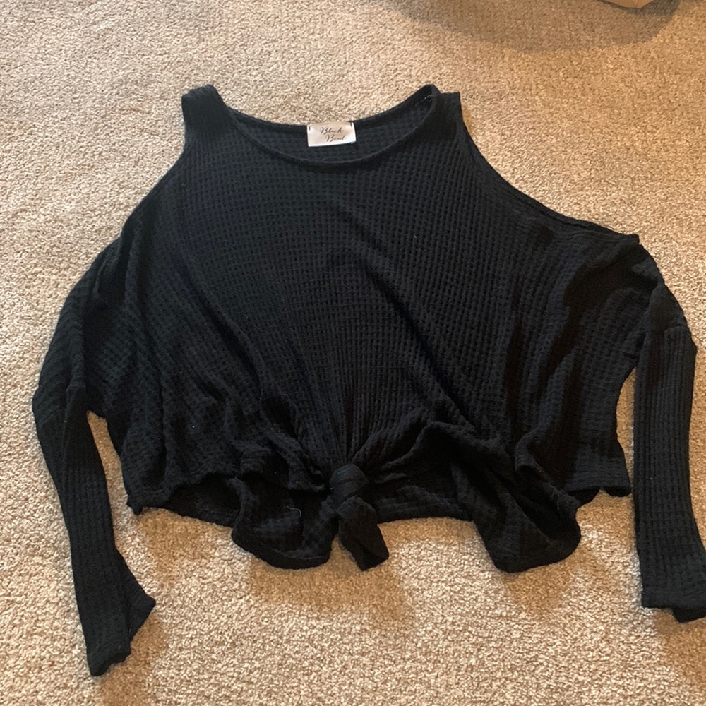 Black Bead Cropped Sweater